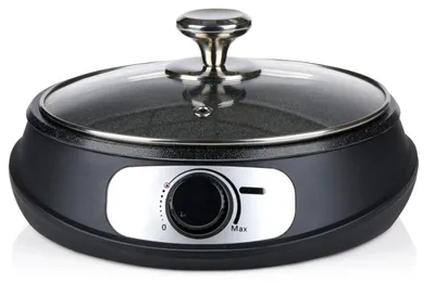 Produktbild von All Ride Teppanyaki Grillplatte 24V - Elektro Pfanne mit Deckel - Elektrische Grill Ø26cm für LKW & Camping - 250W - mit Holzspatel