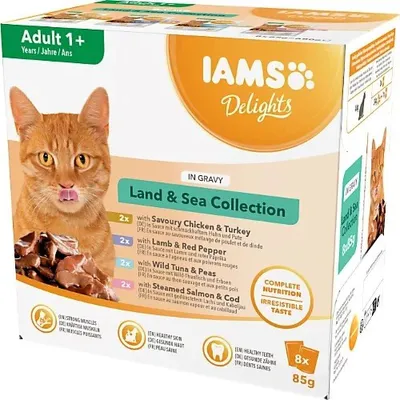 Produktbild von IAMS DELIGHTS Land & Sea Collection in Gravy box – Nassfutter für Katze – 8x85g