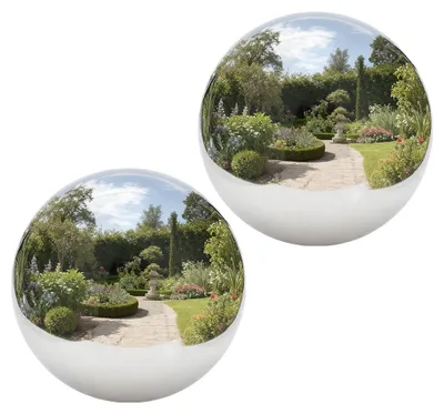 2er-Set Spiegelkugeln aus Edelstahl, 95 mm, für Garten und Teich