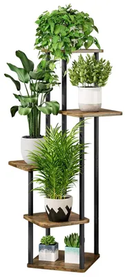 Produktbild von 5-stöckiges Blumenregal/Pflanzenständer aus Holz, mehrstufiger Blumenständer, Blumenbank, Blumenleiter, Pflanzenregal/Standregal für die Dekoration von Innengärten und Balkonen (schwarz)