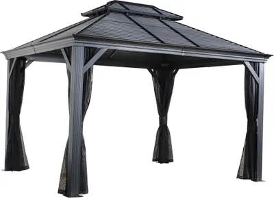 Produktbild von Aluminiowa altana Sojag Mykonos 1216 z twardym dachem i moskitierą Szara 484x364x306 cm