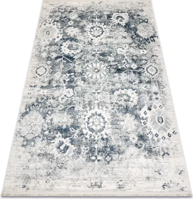 Produktbild von DISTIN 0822A marineblau / blau / weiß moderner Teppich - Rosette, Vintage, Fransen Blau 80x150 cm