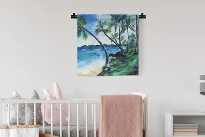 Produktbild von MuchoWow® Wandteppich Wandbehang Palme - Strand - Aquarell 60x60 cm Tapisserie Dekoration Wandtuch - Dekorationen - Wand Decke