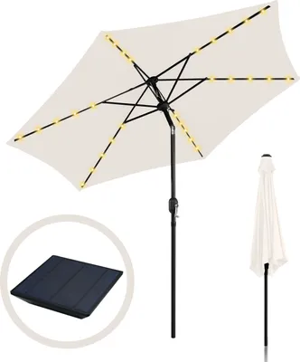Immagine prodotto di Aopunly ombrellone a sbalzo 270 cm con LED solare, pieghevole a 30°, protezione UV, manovella - Beige - Ombrellone da giardino Ombrellone da mercato Ombrellone a manovella