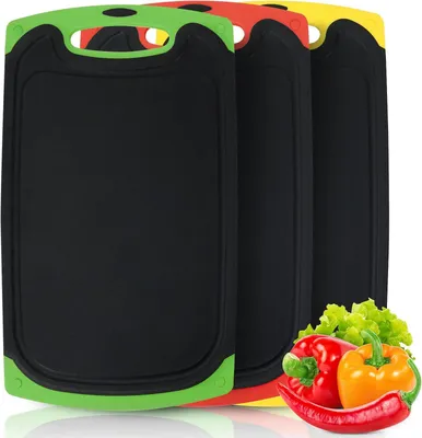Productafbeelding van Snijplank Set van 3, Kunststof met Antislip Handgrepen, Sapgroeven, BPA-vrij, 35 x 21 x 7.6 cm
