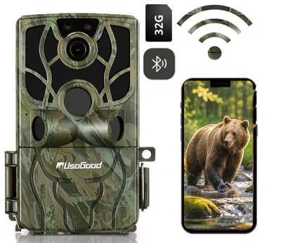 Produktbild von usogood 4K 48MP Wildkamera mit Handyübertragung APP, wildkamera WLAN Bluetooth mit Bewegungsmelder Nachtsicht, 120 ° Weitwinkel Wildtierkamera, IP66