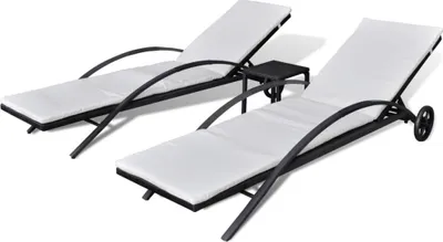 Produktbild von vidaXL Sonnenliegen mit Tisch Poly Rattan Schwarz