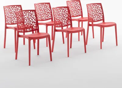 Immagine prodotto di set di 6 sedie impilabili in polipropilene con fibre di vetro per esterni e giardino, bar e ristorante, cucina design moderno - ANNA - Rosso