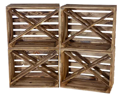 Produktbild von 2x Holzkisten geflammt mit X Einsatz für 4 Fächer /NEU/ 50x38x27cm / ideal für Flaschen und Wein