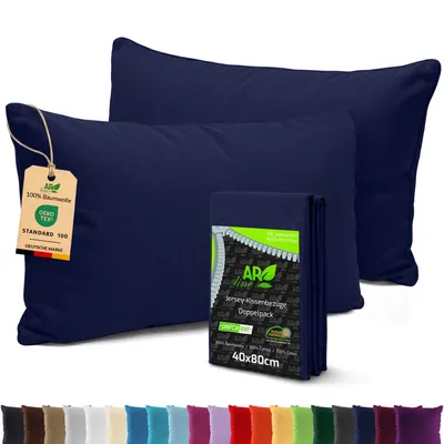 Produktbild von AR Line 2er Pack Jersey Kissenbezüge 40x80 Baumwolle – weich, atmungsaktiv, Kissenhüllen mit Reißverschluss, in Farbe: Dunkelblau