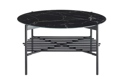 Produktbild von SalesFever Couchtisch Ø 84 cm | rund | 6 mm Glasplatte in Marmoroptik | Metallgestell | B 84 x T 84 x H 43 cm | Schwarz