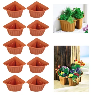 Image de 10x Pot de fleurs d'angle en terre cuite Pot de fleurs Pot de plantes