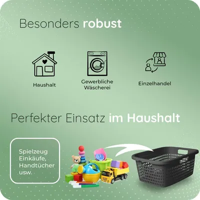 Productafbeelding van Novaliv Set van 6 wasmanden met 3 handgrepen, 25 liter, antraciet. Set wasmanden, wasbakken, opbergbakken voor badkamer, wasgoed, vuil wasgoed. Wasmanden, opbergbakken voor vuil wasgoed, geschikt voor huishoudelijk gebruik, opbergbox