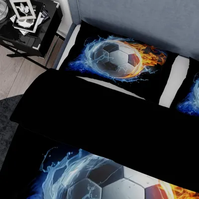 Obrázok produktu pre Obliečka na prikrývku s motívom futbalu, mikrovlákno, 200 x 200 cm, so zipsom, 2 vankúšové obliečky, pre spálňu