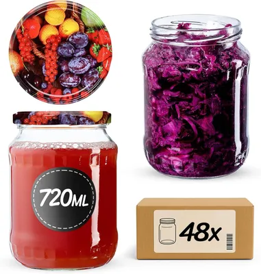 Obrázek produktu pro KADAX zavařovací sklenice s víčkem "Jukka", sklenice na džem, zavařovací sklenice, 720 ml, ovoce, 48 ks