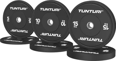 Image de Tunturi Platinum bumper plates - Poids d’haltère - Disques d’haltères - Set 60kg - Noir