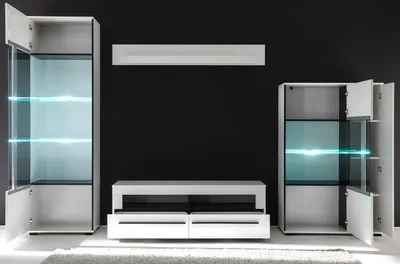 Produktbild von Wohnwand "Design-D" in weiß Hochglanz Schrankwand 4-teilig 350 x 200 cm