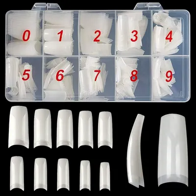 Produktbild von 500 künstliche Fingernägel, natürliche Acryl-Nagelspitzen, inklusive transparenter Box