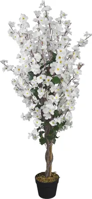 Obrázek produktu pro Decovego Umělá třešeň, umělá rostlina, třešeň 120 cm, dekorace do obývacího pokoje a kanceláře, kmen z pravého dřeva, vhodná pro alergiky a snadná údržba