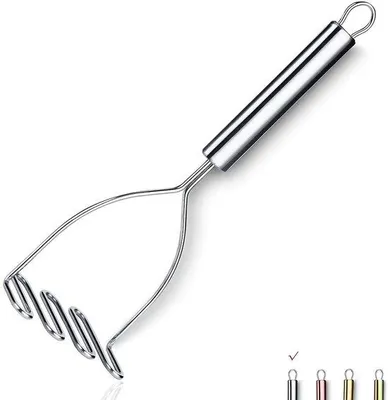 Productafbeelding van Unyqoos® aardappelstamper, gemaakt van roestvrij staal, hoogglanzend gepolijst – ergonomisch handvat, vaatwasmachinebestendig, compact, voor perfecte aardappelpuree