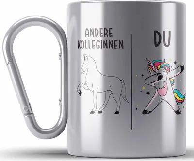 Produktbild von Trendation - Beste Kollegin Edelstahl Tasse Karabiner Geschenk Spruch Lustig Lieblingskollegin Geburtstag (Silber)
