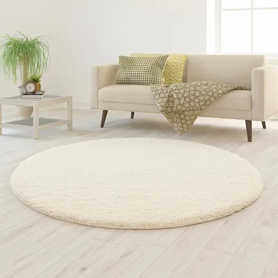 Produktbild von Weicher Shaggy Teppich in Creme – pflegeleichter Hochflor für jeden Wohnbereich Größe - 160 cm Rund