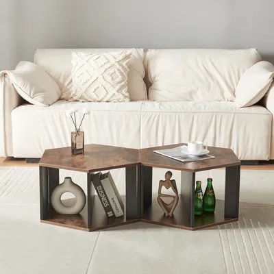 Productafbeelding van Salontafelset 'Molde', 2-delig, verticaal en horizontaal te plaatsen, zwart/notenhoutlook