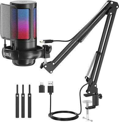 Produktbild von Gaming Mikrofon, USB Microphone mit Arm, für MAC PS4 PS5 mit Stummschalttaste, Popfilter, Mit 3,5-mm-Kopfhöreranschluss, für YouTube Twitch Podcast.