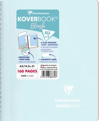 Produktbild von Clairefontaine 5x Spiralblock A5, 80 Blatt liniert, Eisblau/Koralle 366772C