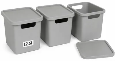Produktbild von Plastard Aufbewahrungsbox mit Deckel 3er-Set 12,5 Liter in Grau