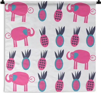 Produktbild von MuchoWow® Wandteppich Wandbehang Ananas - Elefant - Design 90x90 cm Tapisserie Dekoration Wandtuch - Wandaufhänger