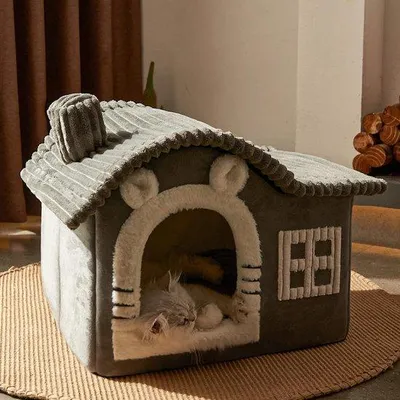 Produktbild von Famanu Katzenhaus Warmes Plüsch Katzeniglo - Waschbares Hundebett mit Abnehmbarem Kissen