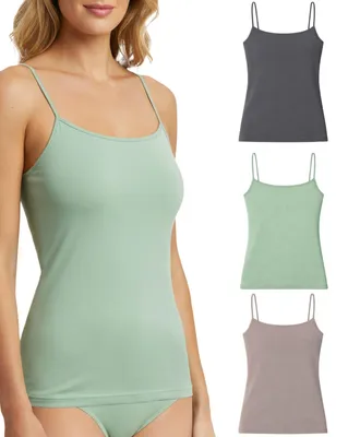 Immagine prodotto di Canottiere da donna a tinta unita, modello spaghetti, spalle strette, realizzate con materiali ecologici, confezione da 3 pezzi