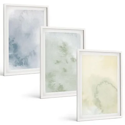 Produktbild von Bilder Set 3-teilig im weißen Rahmen – Wandbilder 3 Stück – gerahmte Poster für Wohnzimmer, Schlafzimmer und Flur – 40x60 cm – Pastellfarben auf Leinwand