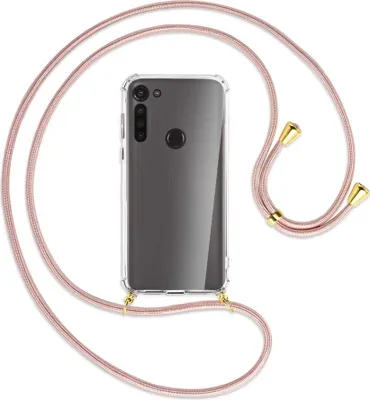 Produktbild von Handykette Backcover-Schutzhülle mit Band (Metall goldfarben) für Motorola Moto G8 - roségold
