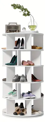 Image de Rangement à chaussures - Armoire à chaussures - Banc à chaussures - Support à chaussures - Organisateur à chaussures - 5 niveaux - Angle de rotation - Blanc