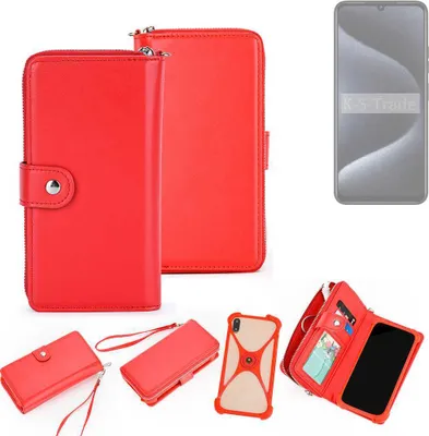Produktbild von K-S-Trade 2in1 Schutzhülle Portemonnee Handyhülle mit Bumper kompatibel mit Oukitel C50 Hülle Case Etui Geldbörse Smartphone rot (1x)