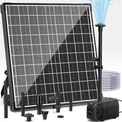 Zdjęcie produktu dla Fontanna solarna, 25 W, przepływ 1200 l/h, pompa solarna do stawu z filtrem, 4 dysze, 2 metry węża, 5 metrów kabla, zestaw do stworzenia fontanny, idealny do samodzielnego montażu
