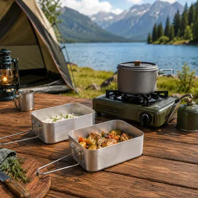 2 Stück Camping Kochtopf Leichtes Aluminium Topf mit klappbaren Griffen