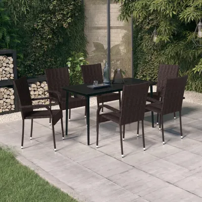 Produktbild von 7-tlg. Garten-Essgruppe Braun und Schwarz , Gartenmöbel-Sets Design 2024