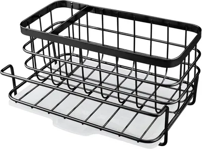 Spülbecken Organizer Edelstahl Schwammhalter mit Ablauf 3-teilig Set schwarz