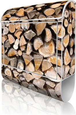 Zdjęcie produktu dla banjado Design Skrzynka pocztowa stalowa biała z przegródką na gazety, malowana proszkowo „Holzstapel” 38 x 46 x 12,5 cm i 2 klucze – skrzynka pocztowa A4 z otworem na listy, wraz z materiałami montażowymi [BK 10141]