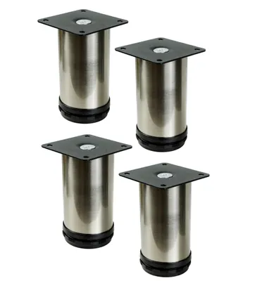 Produktbild von Verstellbare Stahlmöbelfüße 10 cm mit Montageplatte, Gebürsteter Stahl, 4 Stück