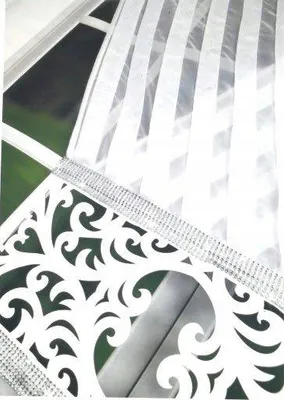 Zdjęcie produktu dla Ekskluzywna firanka gotowa, firanka szyba, panel, firanka okienna, firanka woal, firanka bistro 120x160cm z cyrkoniami i filcowym ornamentem - ochrona prywatności We
