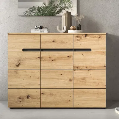Produktbild von Flur Schuhschrank mit 120 cm Breite in Eiche & Grau, 3 Türen & 3 Schubladen - CORTANA-158
