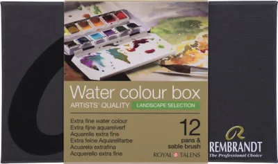 Immagine prodotto di Set di acquerelli Rembrandt in valigetta di metallo con selezione di colori per paesaggi I 12 teli + pennelli