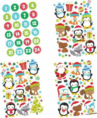 Produktbild von 24 Adventskalender Zahlen Aufkleber und Tier Stickerbögen - Weihnachten zum basteln dekorieren DIY
