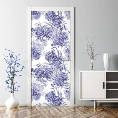 Produktbild von Dekorative Klebefolie selbstklebend Tapete Türposter dekoration Blaue Pfingstrosen 85 x 200 cm
