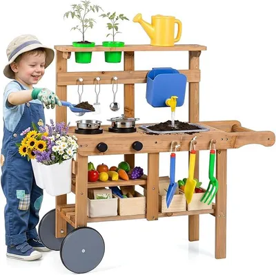 Imagen del producto de Cocina de juguete para niños, para uso en exteriores, incluye 15 accesorios