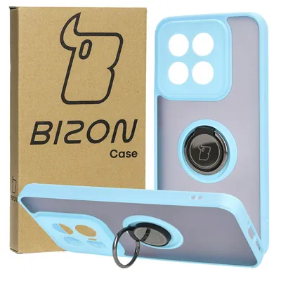 Produktbild von Bizon Case Hybrid Ring Fingerringhülle für Xiaomi 14, Rauch mit hellblauem Rahmen